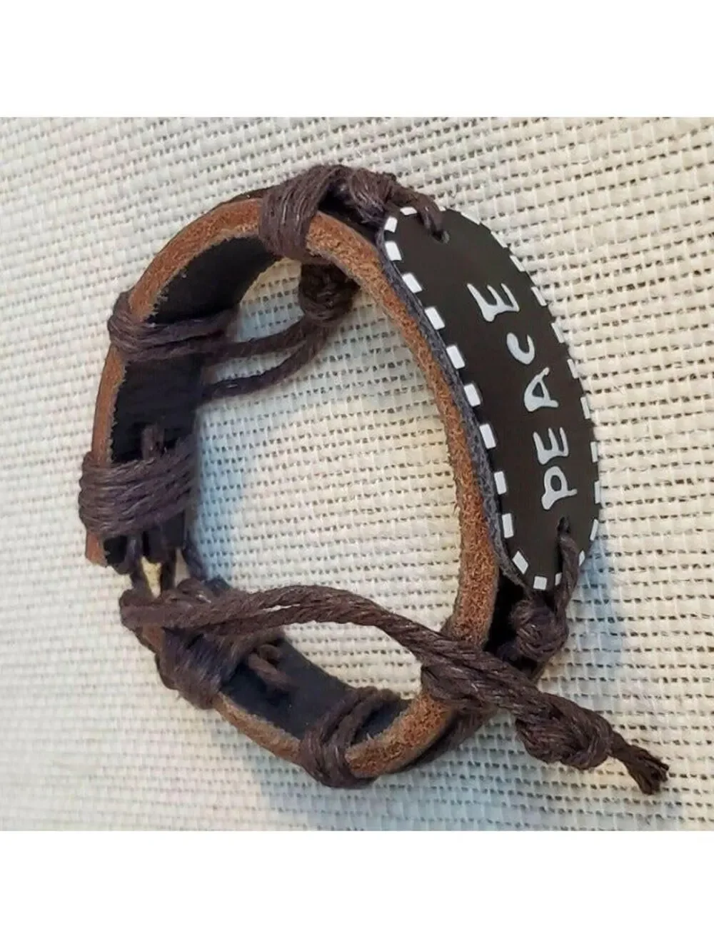 Leather Peace Affirmation Bracelet Brown